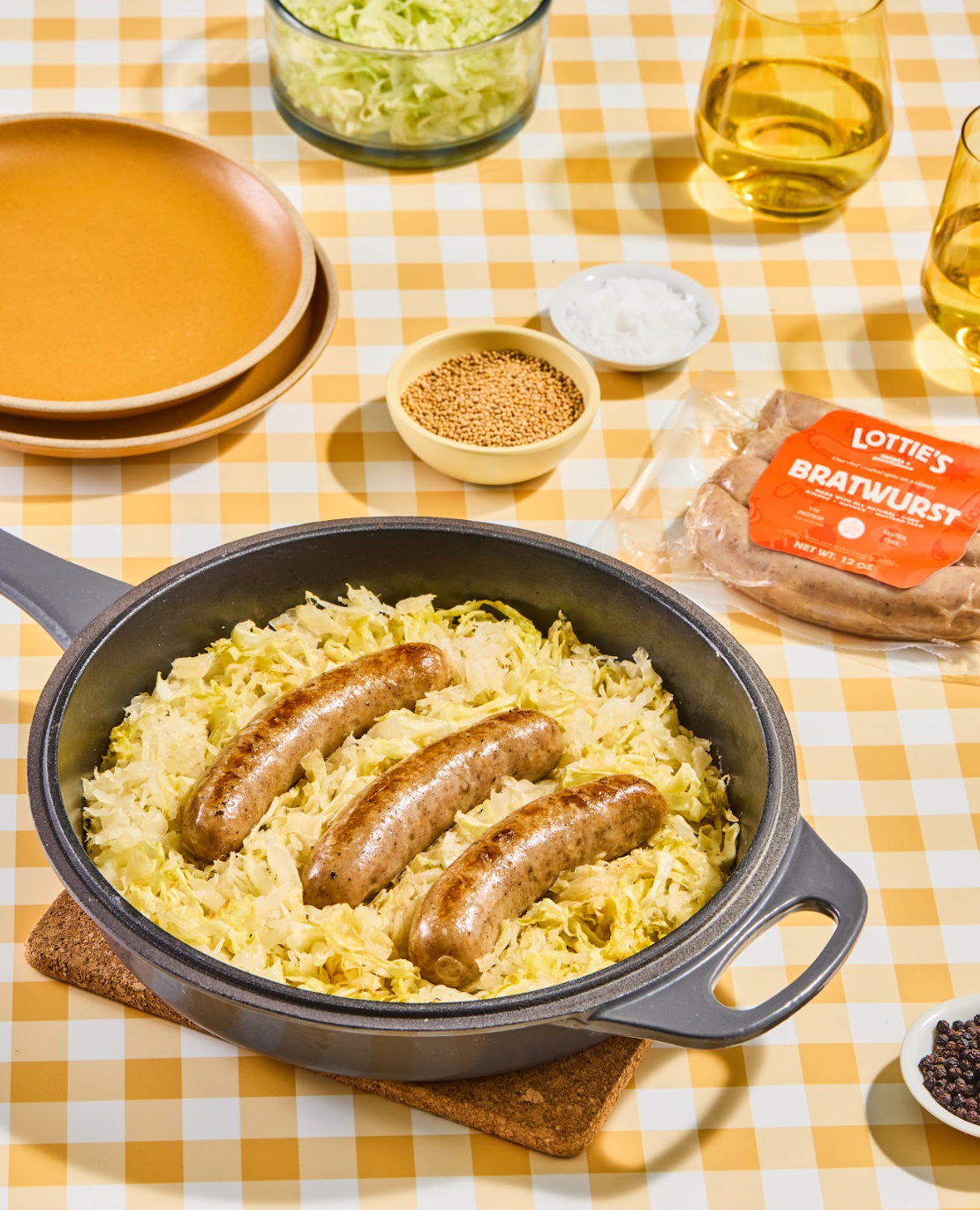Bratwurst Skillet with Saurkraut