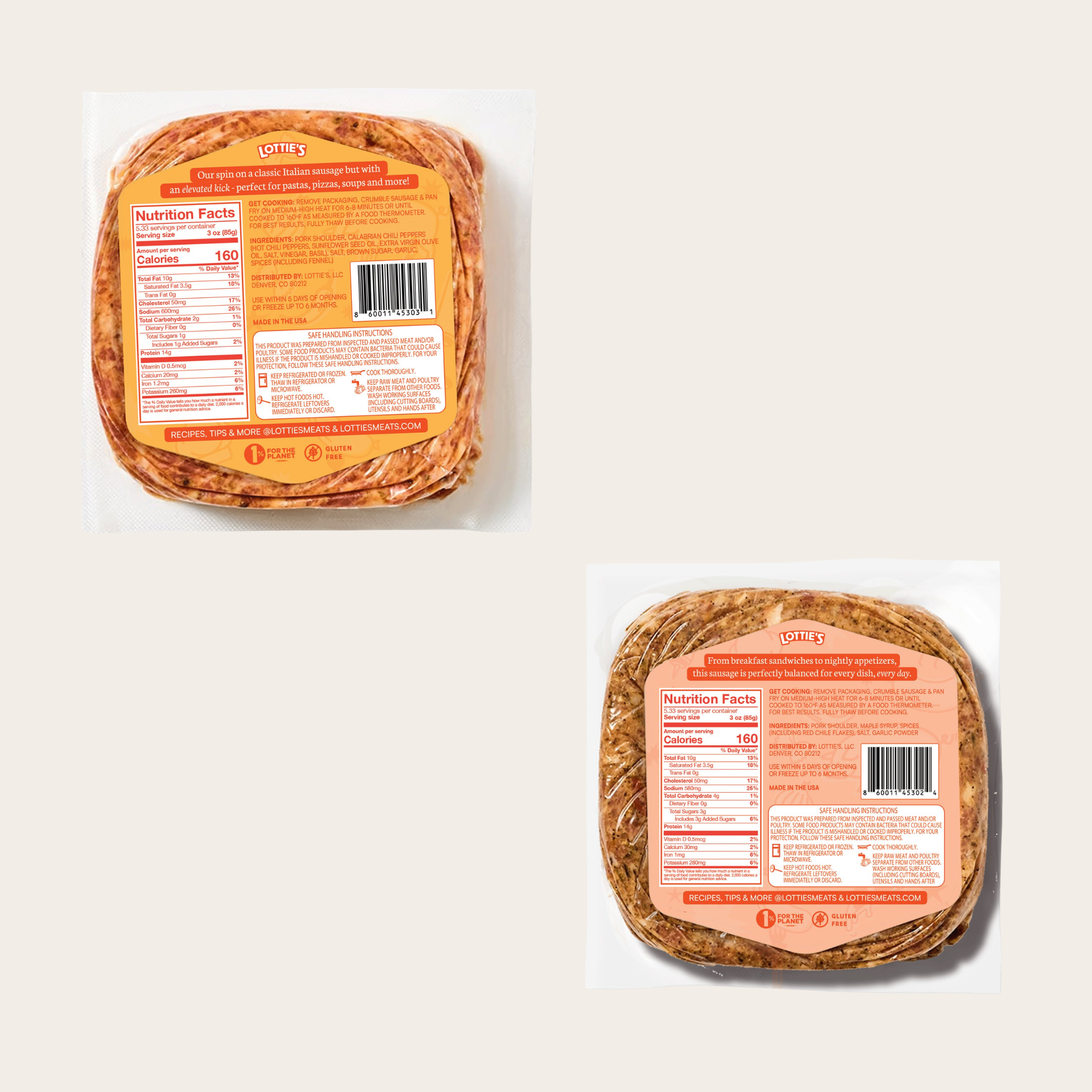 Two packages of bread with labels on a light background