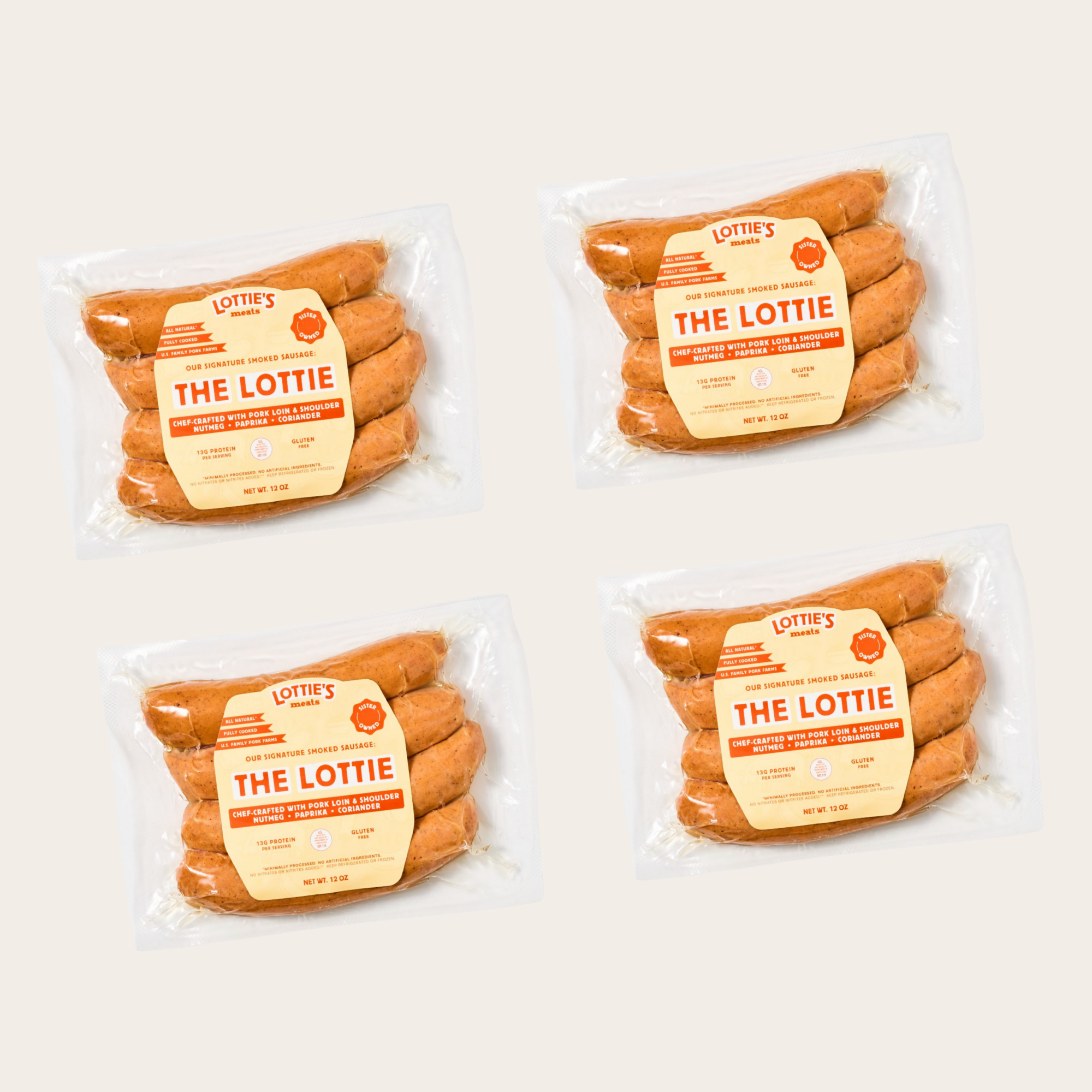 The Lottie: Our Signature Smoked Pork Sausage: 4 Packs