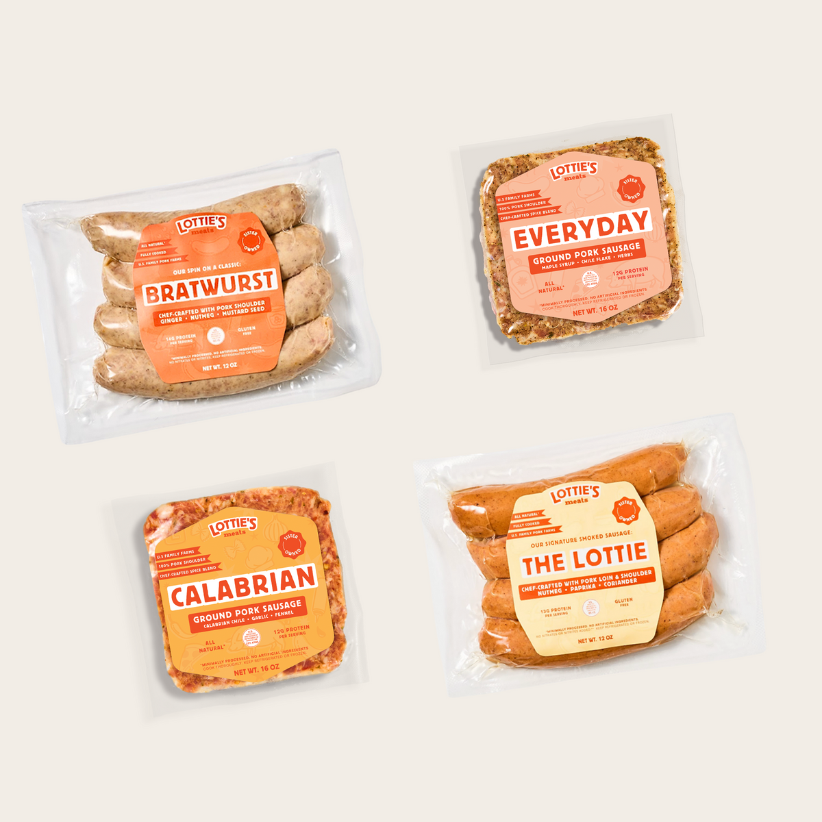 Four packs of Lottie's Meats Sausage
