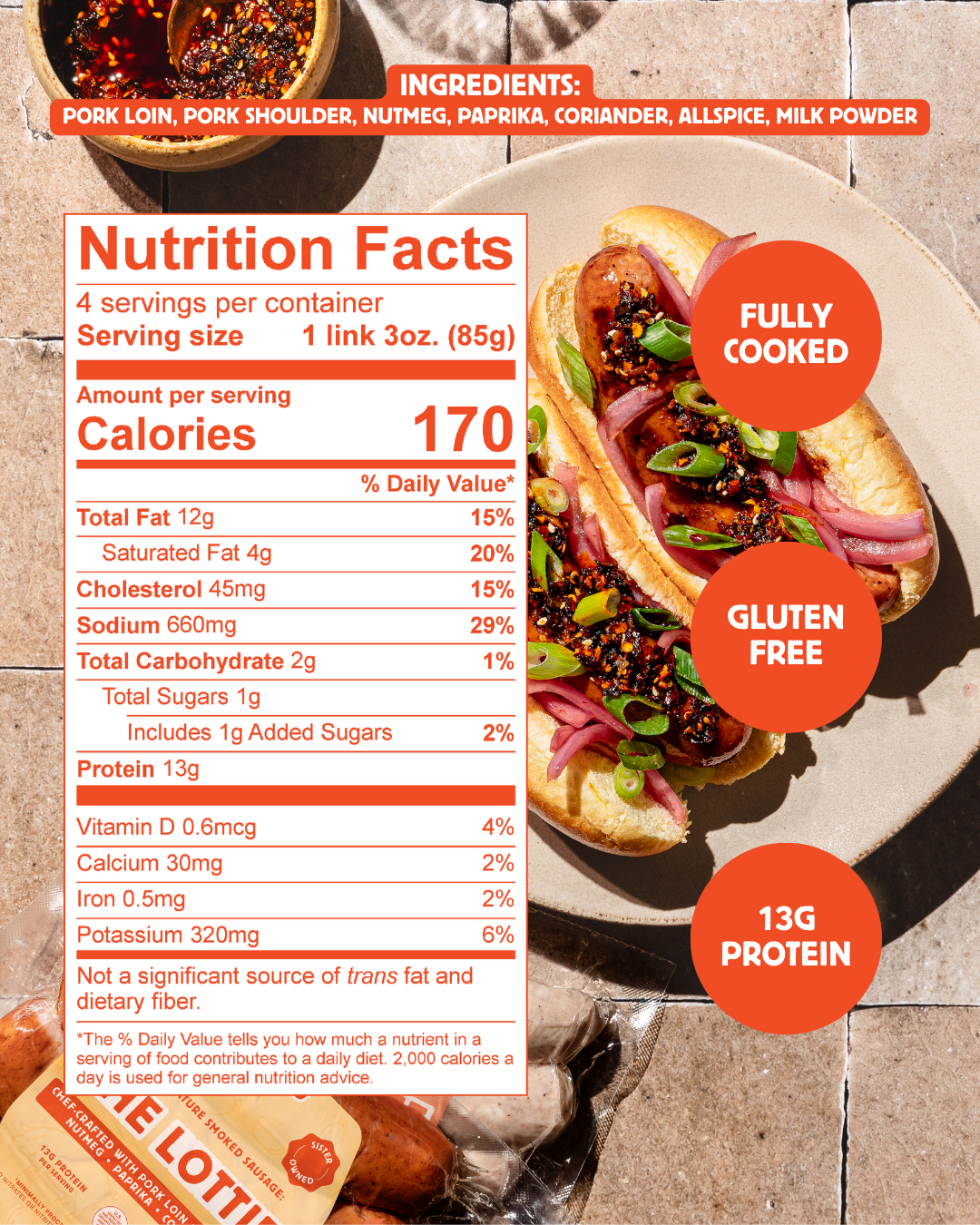 The Lottie: Our Signature Smoked Pork Sausage: 4 Packs