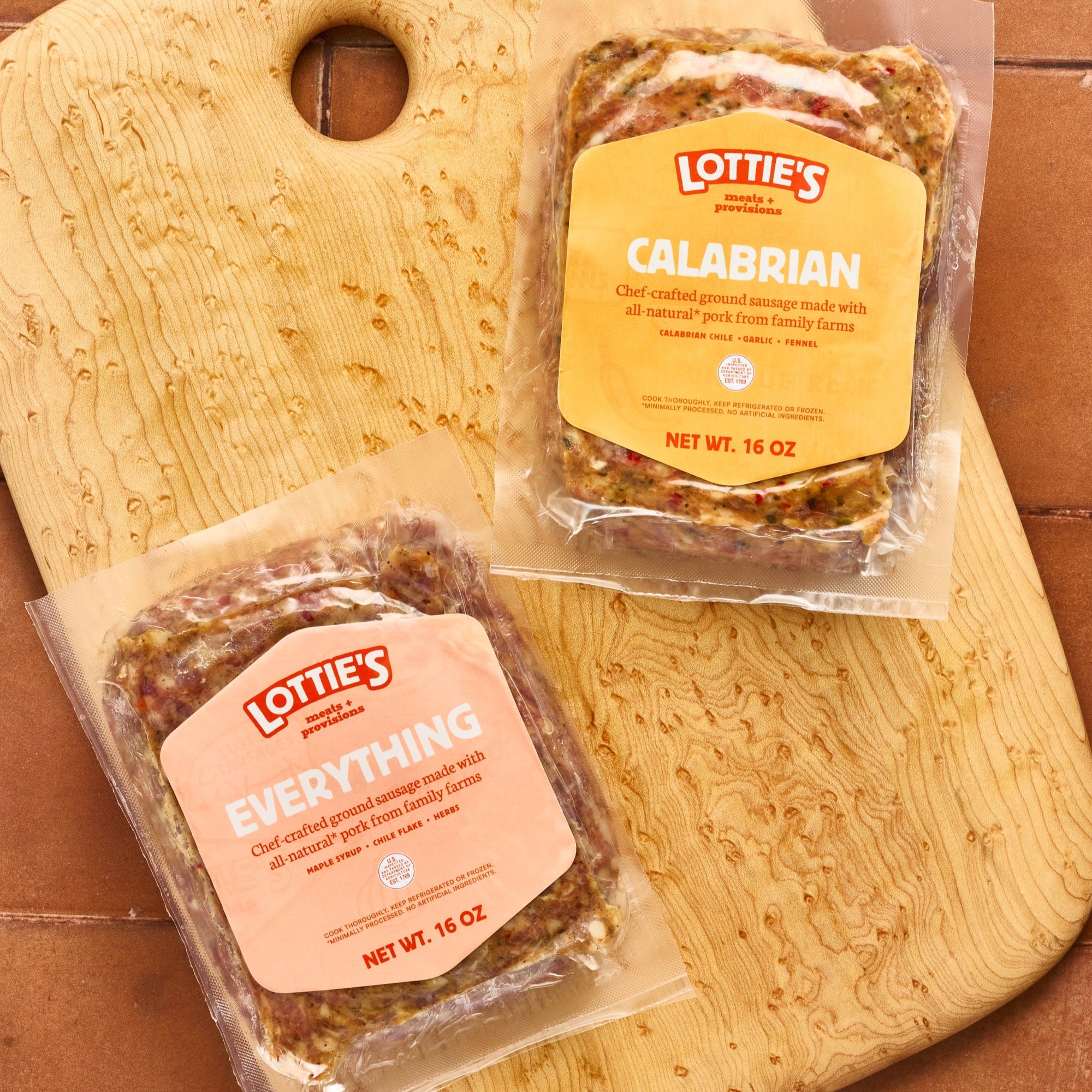 Four Ground Sausage Blends Products: Lottie's on a Board